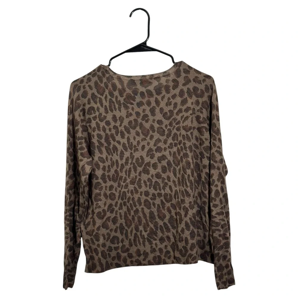 Zara Leopard Print Brown Crew Neck Light Weight Fine Knit Top Women's Size Small - Picture 2 of 6